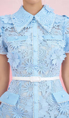 A-LIne Floral Embroidery Mini Dress In Blue