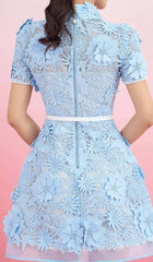 A-LIne Floral Embroidery Mini Dress In Blue