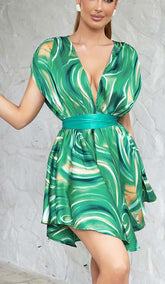 ALLOVER Print Plunge Mini Dress In LIME Green