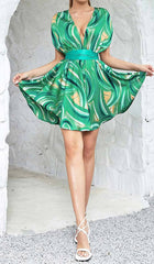 ALLOVER Print Plunge Mini Dress In LIME Green