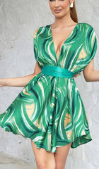 ALLOVER Print Plunge Mini Dress In LIME Green