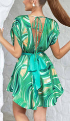 ALLOVER Print Plunge Mini Dress In LIME Green