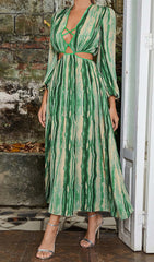 ALLOVER Print Cut Out Puff Sleeve Dress In Emerald GeMSTOne