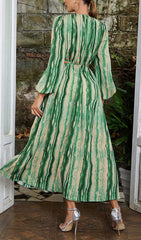 ALLOVER Print Cut Out Puff Sleeve Dress In Emerald GeMSTOne