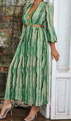 ALLOVER Print Cut Out Puff Sleeve Dress In Emerald GeMSTOne