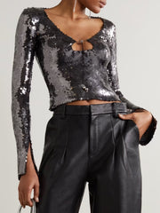 ANTHRACITe Sequined STRETCH-Tulle Top