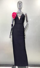Appliqued Bandeau Maxi Dress In Black
