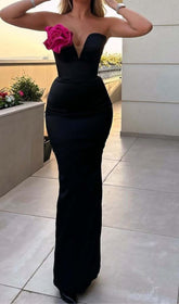 Appliqued Bandeau Maxi Dress In Black