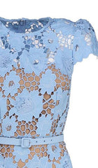 Appliqued Floral Lace Midi Dress In Blue