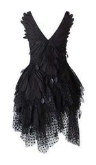 Appliqued Tulle Mini Dress In Black