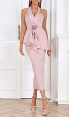 Appliqued Bandage MidiI Dress In Pale Pink