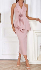 Appliqued Bandage MidiI Dress In Pale Pink
