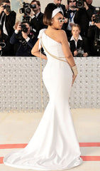 Asymmetric Chain Maxi Dress In SNOWY