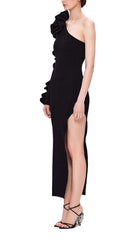 Asymmetric One Sleeve Midi Dress In Black