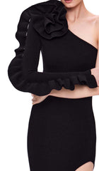 Asymmetric One Sleeve Midi Dress In Black