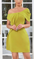AsymmetricAL Neck Ruffle Mini Dress In Green