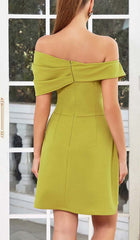 AsymmetricAL Neck Ruffle Mini Dress In Green