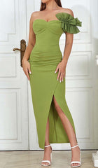 AsymmetricAL Neck Split Thigh Midi Dress In Green