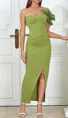AsymmetricAL Neck Split Thigh Midi Dress In Green