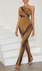 AsymmetricAL PATTeRN Mesh Jumpsuit In Brown