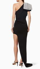 Asymmetric Diamond High-Low Dress In Black