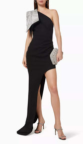 Asymmetric Diamond High-Low Dress In Black
