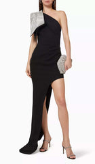 Asymmetric Diamond High-Low Dress In Black