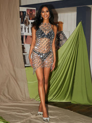 HalterNeck Rhinestone Body Chain Dress