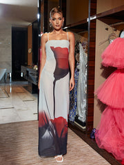 Spaghetti Rose Printed Maxi Dress