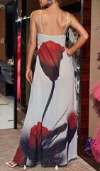 Spaghetti Rose Printed Maxi Dress