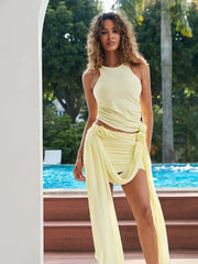 Rose Ruched Skirt Set In YelLow