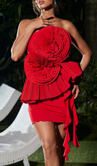 Strapless Flower Pleated Top In Red