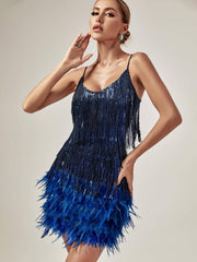 Tassel FeaTher Mini Dress In Royal Blue