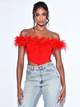 Oralia Red FeaTher Trim Corset Top