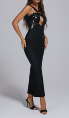 Backless Sleeveless Bandage Maxi Dress In Black