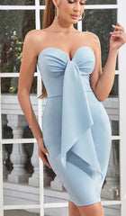 Bandeau Bodycon Midi Dress In Blue