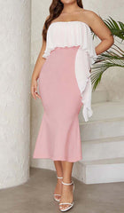 Bandeau Mermaid Midi Dress In Pink