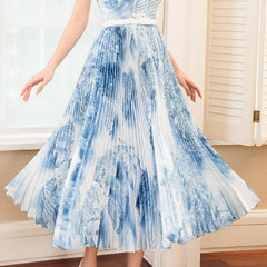 Bandeau Pleated Midi Dress In Blue