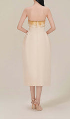 Bandeau Printed JUNGLE Midi Dress In Beige
