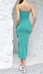 Bandeau RuffleS Midi Dress In Green