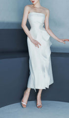 Bandeau RuffleS Midi Dress In White