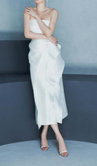 Bandeau RuffleS Midi Dress In White