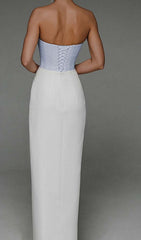 Bandeau Waist-Tightening Maxi Dress In White