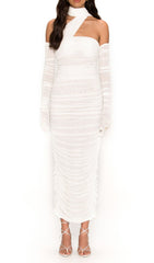 Bandeau Halter Midi Dress In White