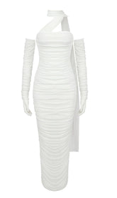 Bandeau Halter Midi Dress In White