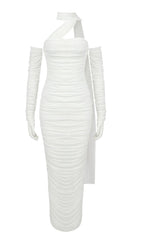 Bandeau Halter Midi Dress In White