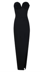 Bandeau Thigh Slit Midi Dress In Black