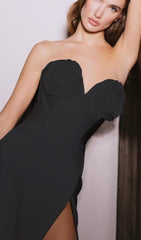 Bandeau Thigh Slit Midi Dress In Black