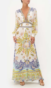 Baroque Print Button Maxi Dress