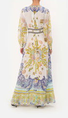 Baroque Print Button Maxi Dress